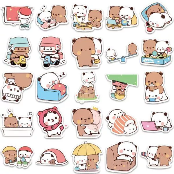110張小熊貓一二和布布表情包貼紙可愛蜜桃貓DIY手帳裝飾防水貼紙