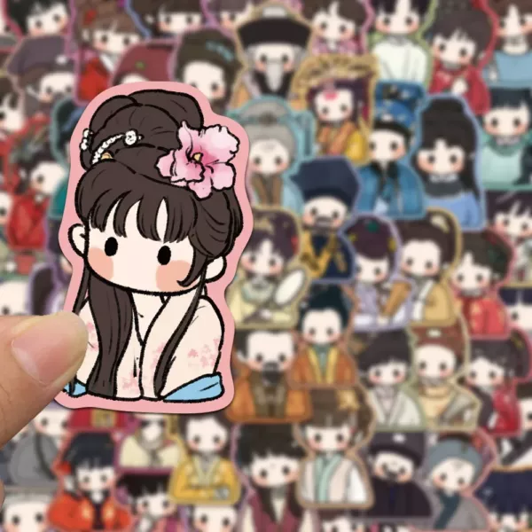 210張Q版紅樓夢貼紙卡通人物可愛手帳本手機殼筆記本裝飾防水貼畫