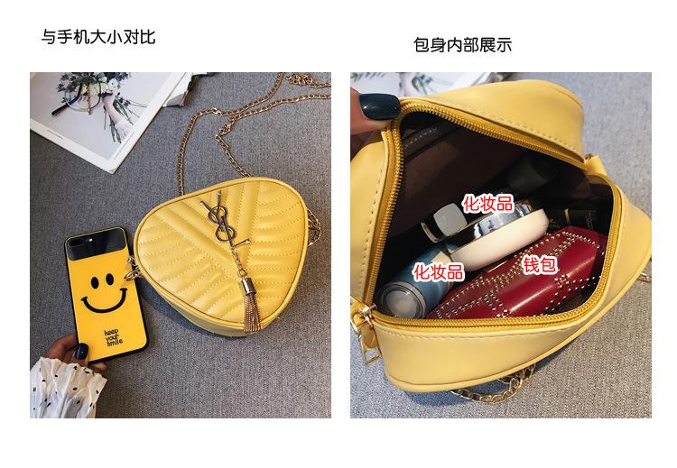 款繡線桃心包鏈條流蘇單肩斜挎包