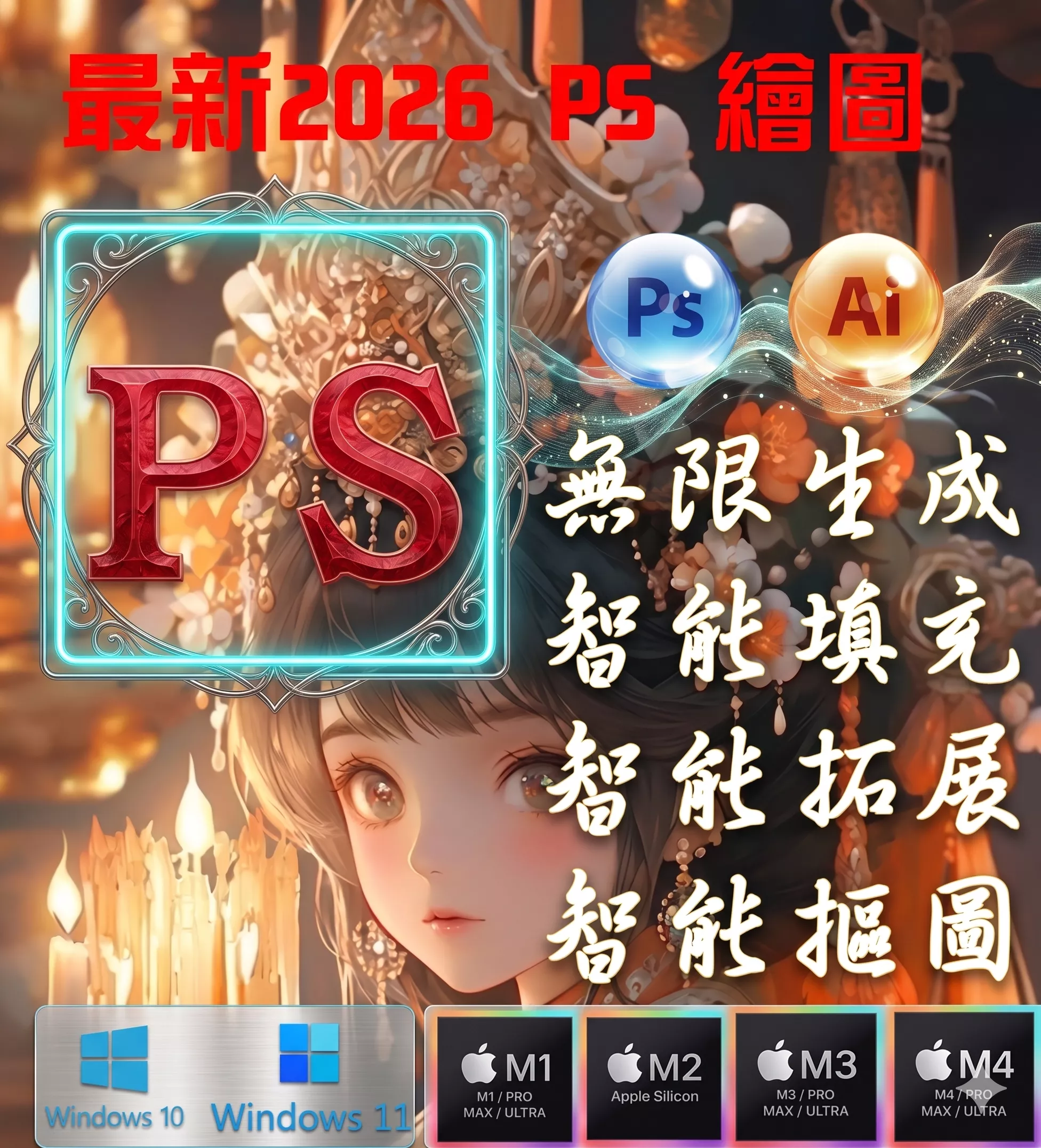 🔥24h出貨🔥Ps Photoshop ⭐WIN/MAC AI填色 PS 自動生成 智能生成支持 2025版 ⭐AI 填色 修圖 生成