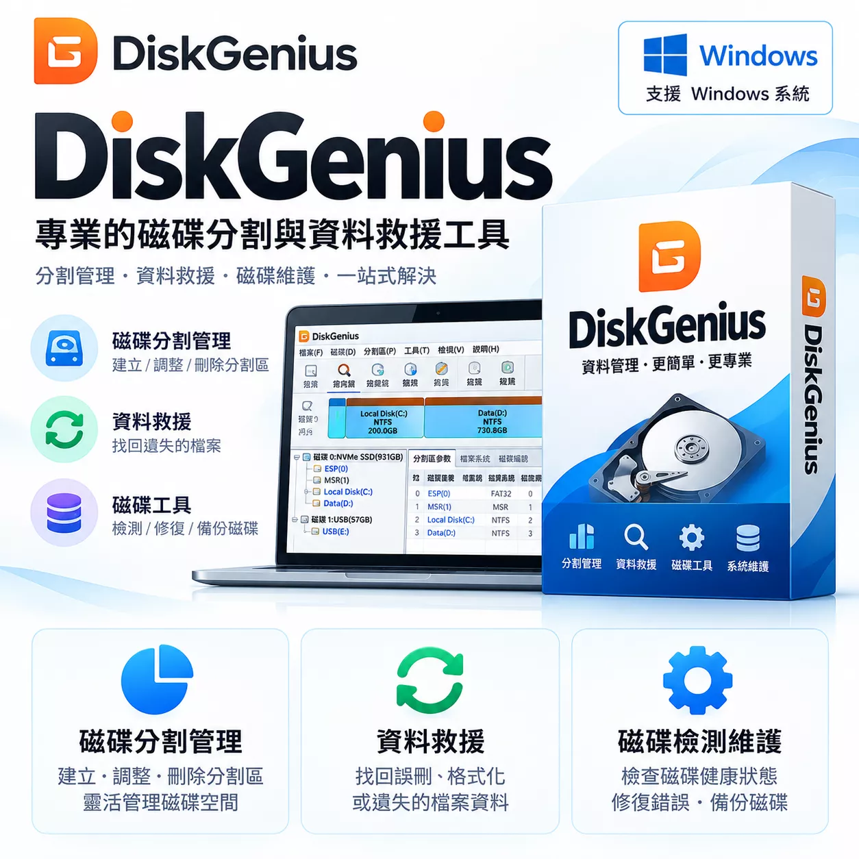 🔥DiskGenius 🔥  電腦檔案救援 隨身碟救援 影片照片修復 硬碟資料救援軟體 資料救援軟體