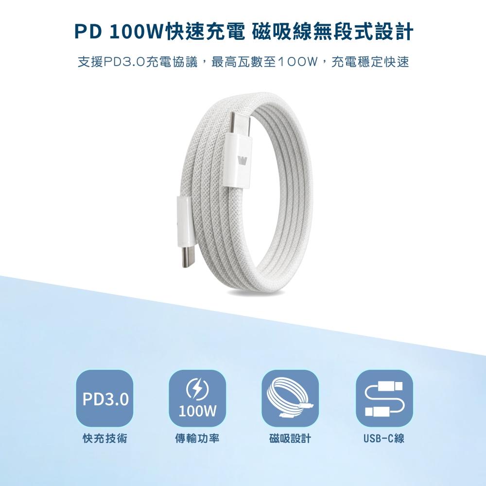 磁吸線快速充電組 | PD33W電源供應器 + 100W磁吸充電線 C to C | PD3.0 線長120cm