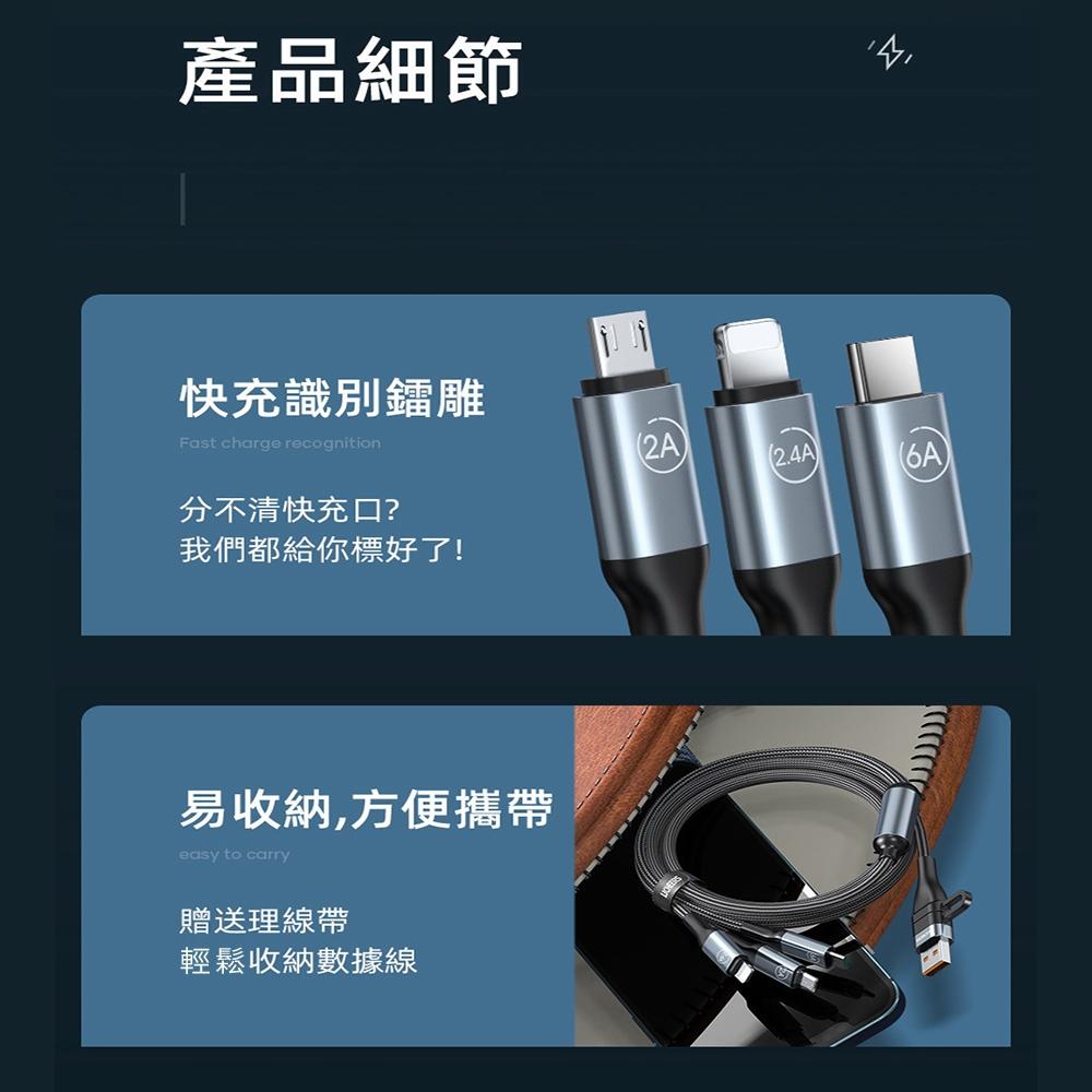 LICHEERS 領臣 鋁合金快充數據線 充電線 傳輸線 三合一 轉接線
