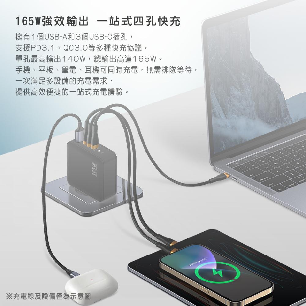 Wephone 165W氮化鎵4 孔快充充電器 | 快充頭 3 USB-C+USB-A  GaN氮化鎵 PPS BSMI