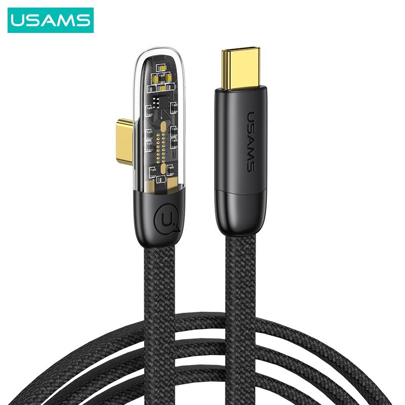USAMS 100W 超薄彎頭數據線 Type-C To C | 扁形 編織線 充電線 快充線 適用 iPhone 手機