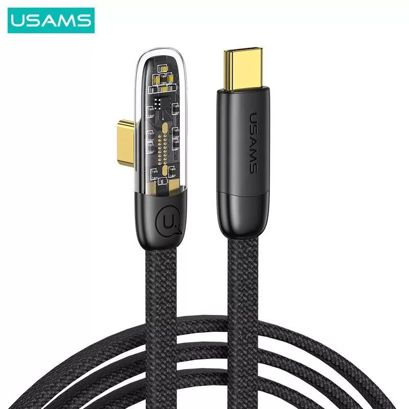 USAMS 100W 超薄彎頭數據線 Type-C To C | 扁形 編織線 充電線 快充線 適用 iPhone 手機