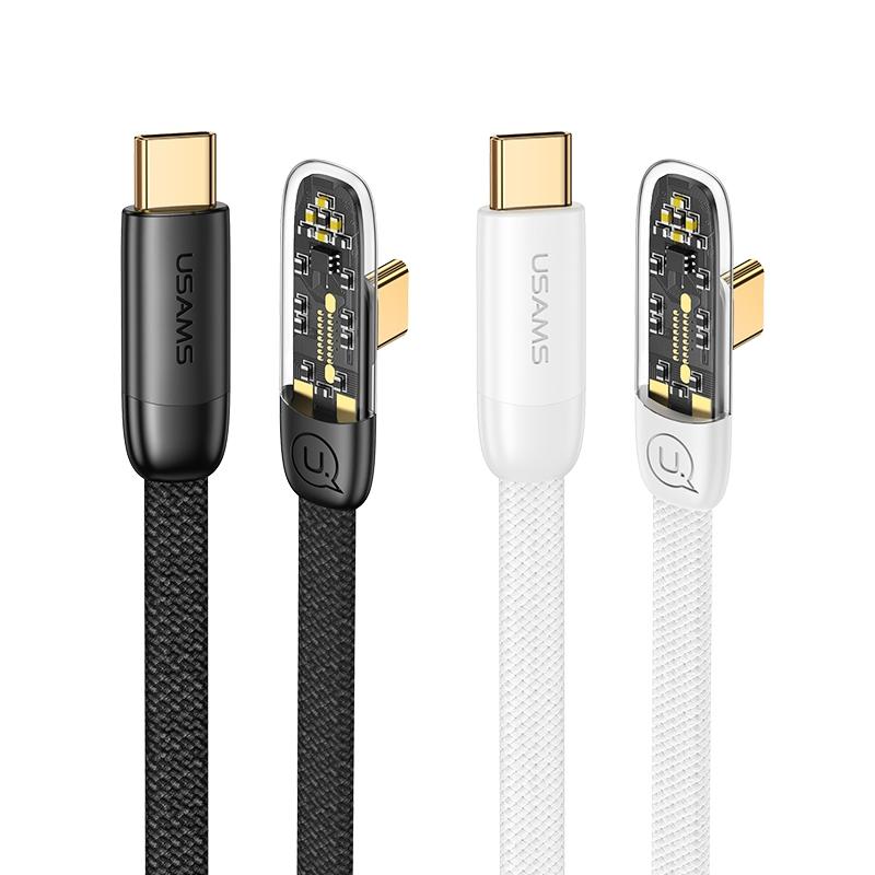USAMS 100W 超薄彎頭數據線 Type-C To C | 扁形 編織線 充電線 快充線 適用 iPhone 手機