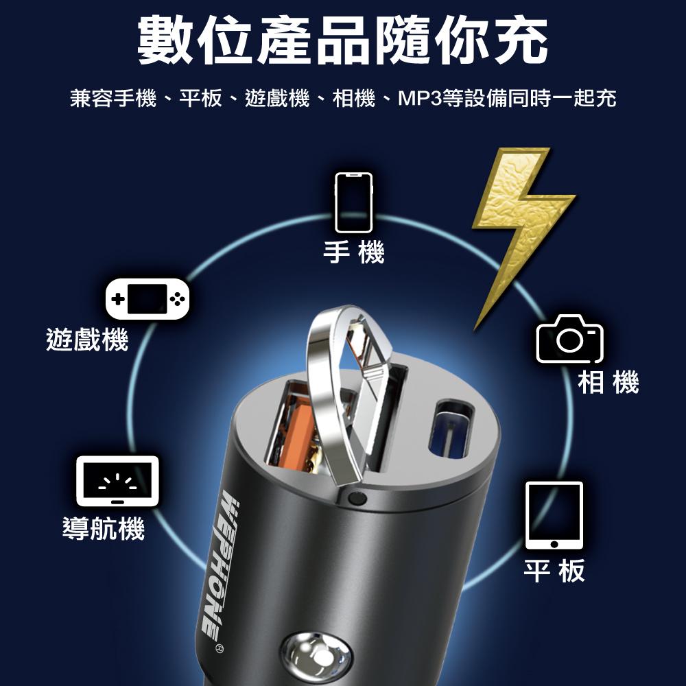 Wephone TypeC+USB 雙孔 快充車充 | PD快充車用充電器 隱藏式 車充 車用快充 充電頭 PD快充頭
