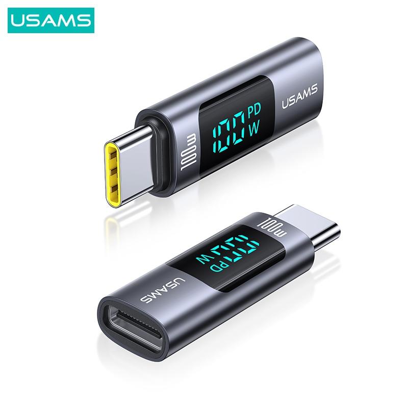USAMS 100W C轉C 鋁合金功率數顯轉接頭 | PD快充 充電 傳輸 智能數顯 鋁合金 小巧 Type-C 轉換