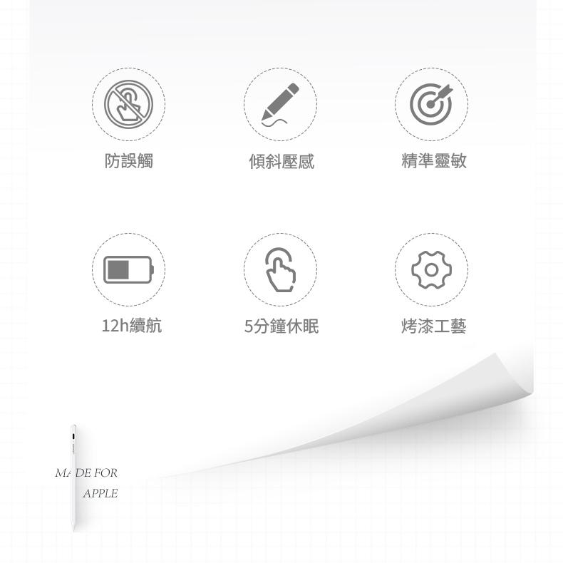 USAMS 傾斜防誤觸主動式觸控電容筆 | iPad專用 平板觸控筆 手寫筆  防誤觸 傾斜壓感 12h續航 5分鐘休眠