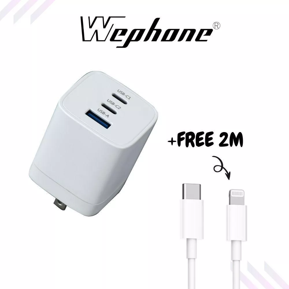 Wephone 65W 三孔 PD 快充頭 雙USB-C+USB-A 充電器 GaN 氮化鎵 BSMI 認證