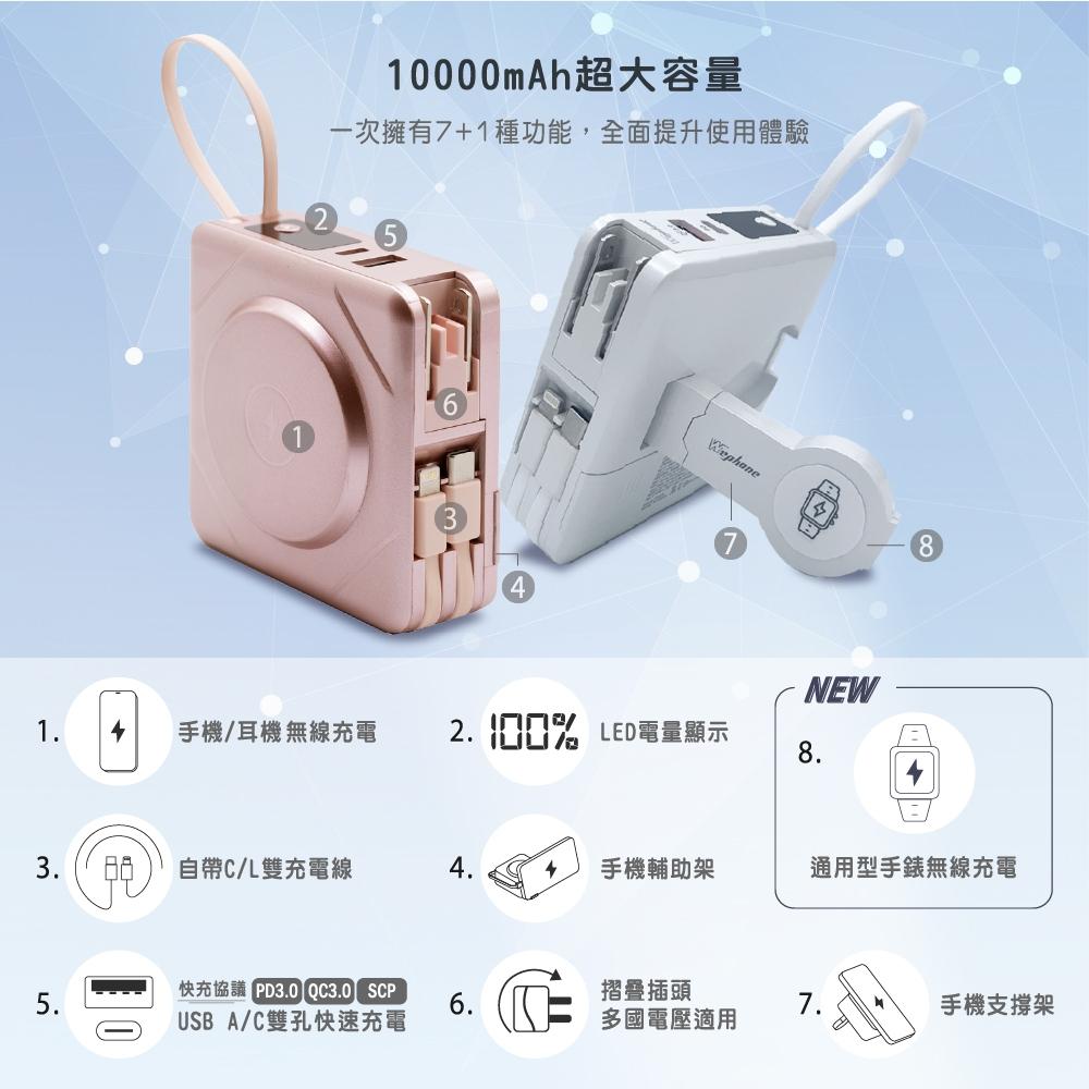 【Wephone】10000mAh 7+1 無線充電行動電源（附隨身收納袋）|送【冰敷手持風扇】1支 (隨機出貨不挑色)