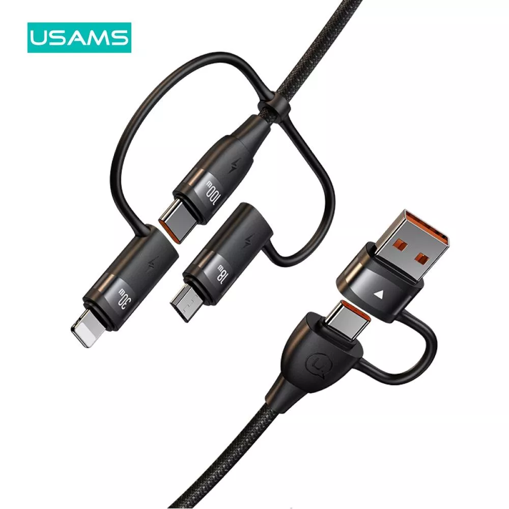 USAMS 100W 六合一鋁合金數據線 | E-Marker 自帶雙頭一線三充 編織線 快充 手機 適用 iPhone