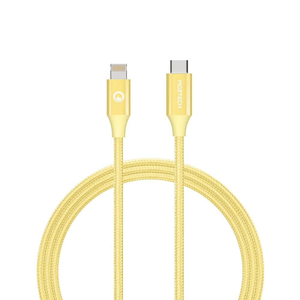 MOZTECH 編織傳輸充電線 蘋果MFi認證 USB-C to Lightning 1.2M - 黑色/粉色/黃色