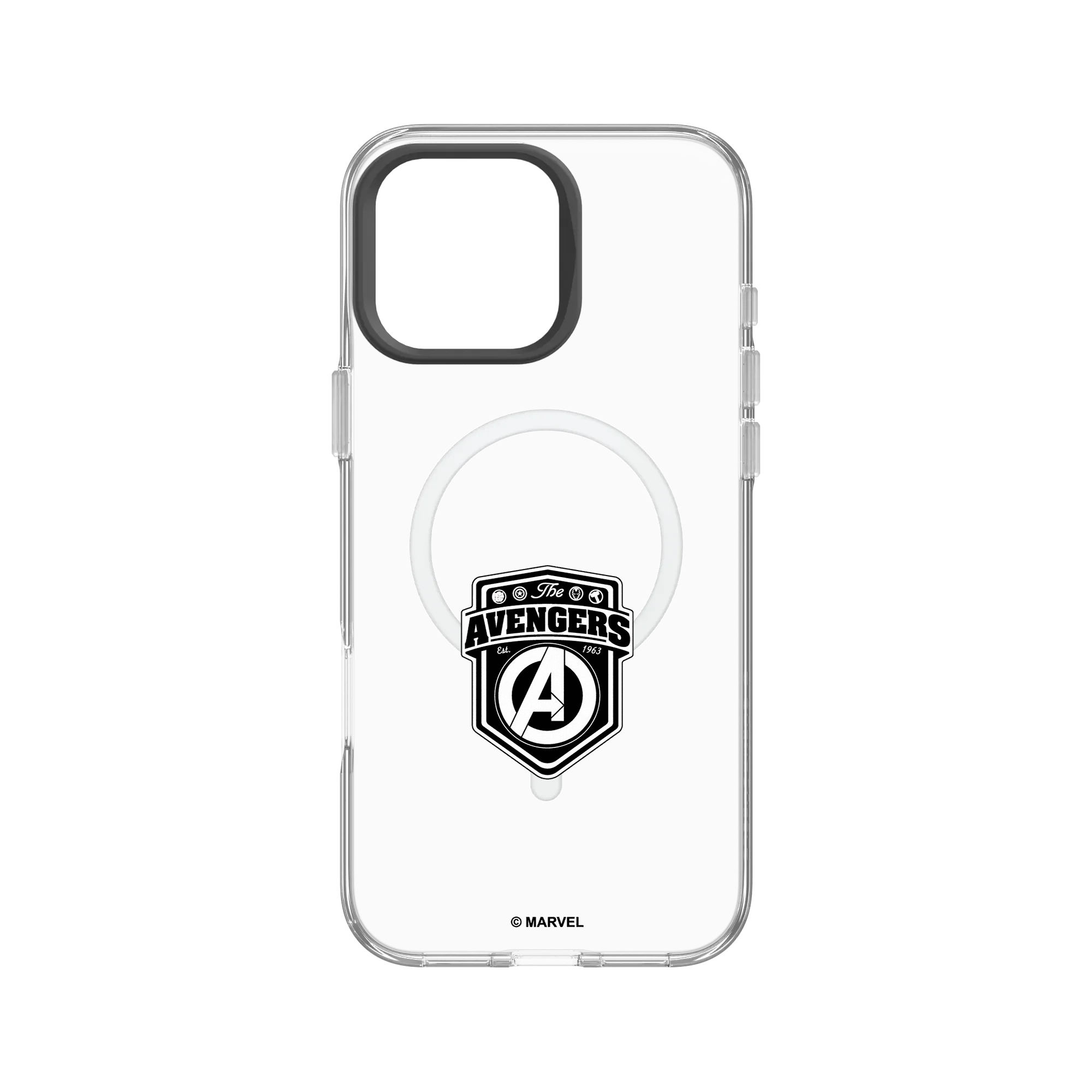 犀牛盾Clear (MagSafe 兼容)防摔背蓋手機殼 【聯名設計款】 - 迪士尼-漫威 Marvel - 漫威英雄-復仇者聯盟 標誌黑白版