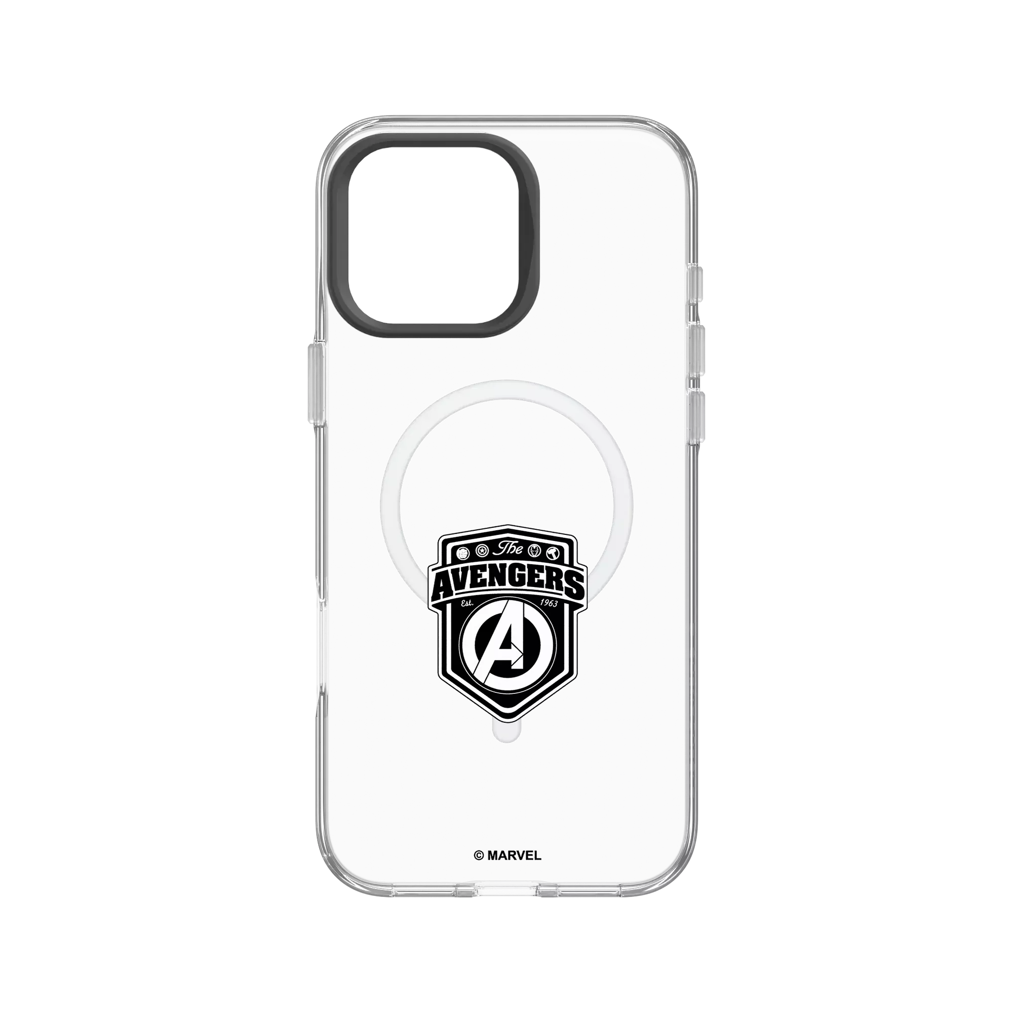 犀牛盾Clear (MagSafe 兼容)防摔背蓋手機殼 【聯名設計款】 - 迪士尼-漫威 Marvel - 漫威英雄-復仇者聯盟 標誌黑白版