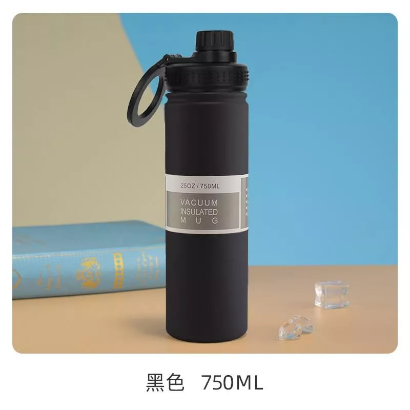 磁吸支架太空壺 304不銹鋼 真空保溫杯 大容量 戶外運動水壺 MagSafe磁吸 750ml - 黑色