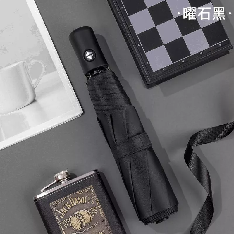 升級八骨黑膠自動傘 晴雨兩用 自動傘 遮陽傘 晴雨傘 兩用傘 加大自動傘 折疊傘 雨傘 傘 8骨 - 黑色