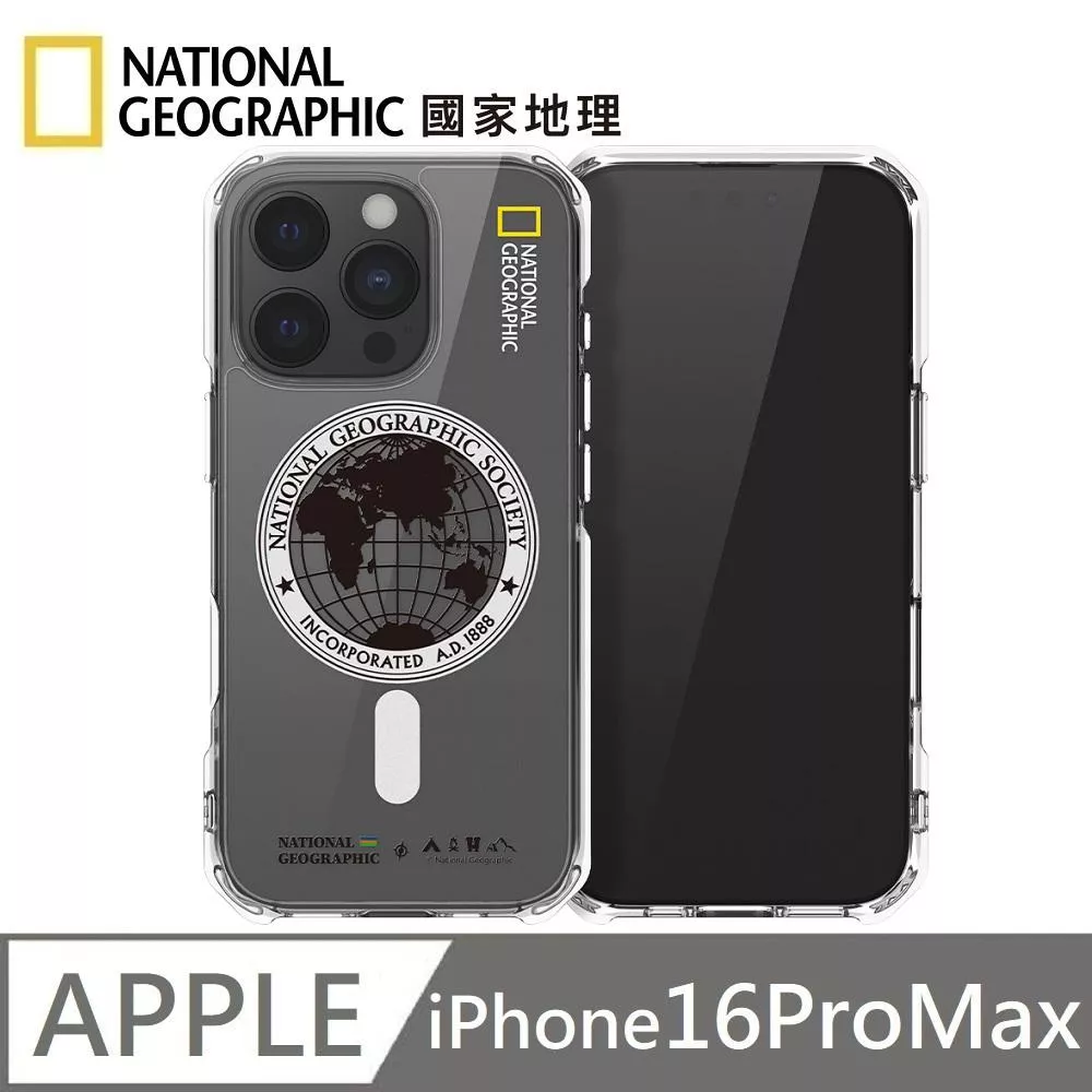 National Geographic 國家地理 Rugged 磁吸防摔保護殼 Magsafe磁吸 適用 iPhone 16 Pro Max - 全球印章白