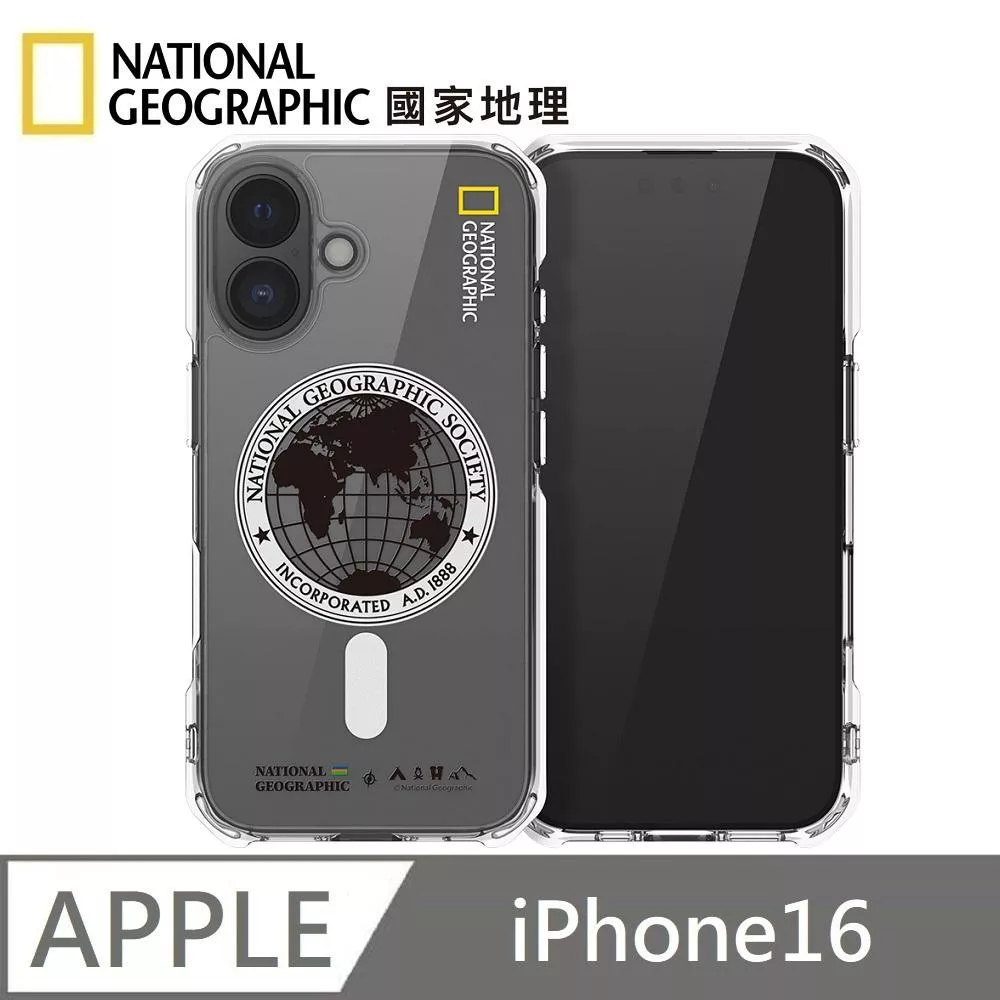 National Geographic 國家地理 Rugged 磁吸防摔保護殼 Magsafe磁吸 適用 iPhone 16 - 全球印章白