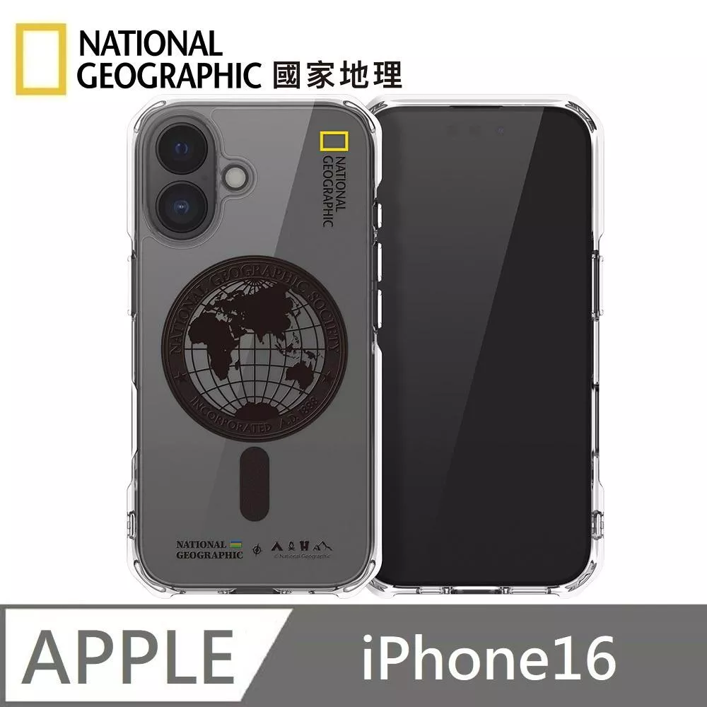 National Geographic 國家地理 Rugged 磁吸防摔保護殼 Magsafe磁吸 適用 iPhone 16 - 全球印章黑