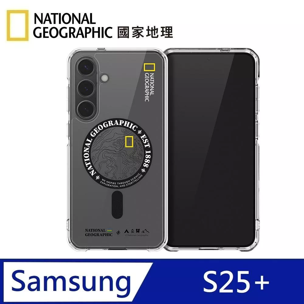National Geographic 國家地理 Rugged 磁吸防摔保護殼 Magsafe磁吸 適用 Galaxy S25+ 地形黑