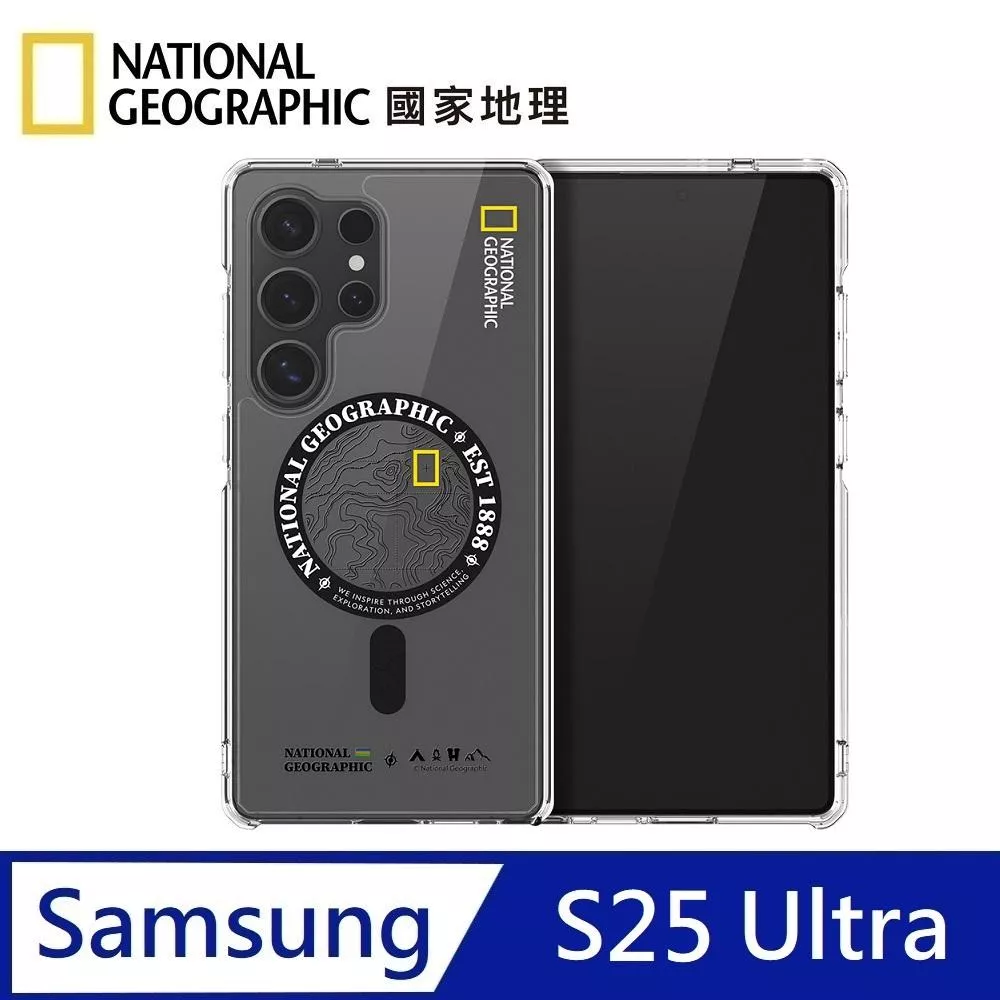 National Geographic 國家地理 Rugged 磁吸防摔保護殼 Magsafe磁吸 適用 Galaxy S25 Ultra - 地形黑