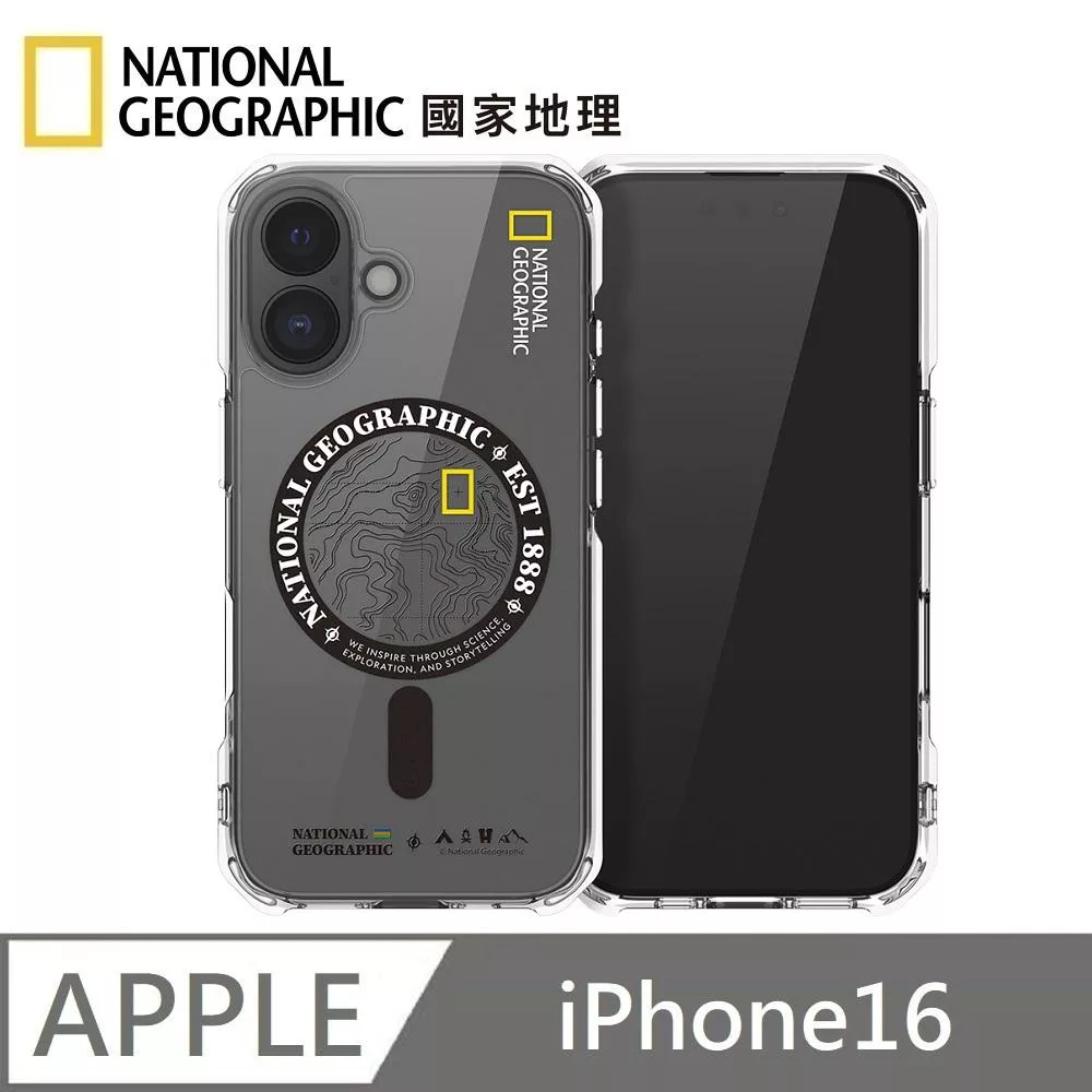 National Geographic 國家地理 Rugged 磁吸防摔保護殼 Magsafe磁吸 適用 iPhone 16 - 地形黑