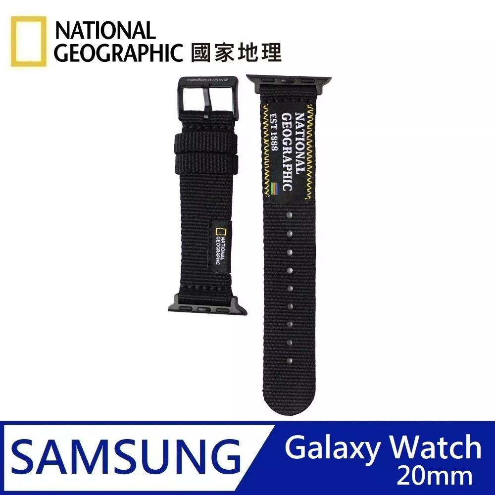 National Geographic 國家地理 Galaxy Watch Nato Strap 潮流錶帶 適用 Galaxy Watch 20mm - 黑色