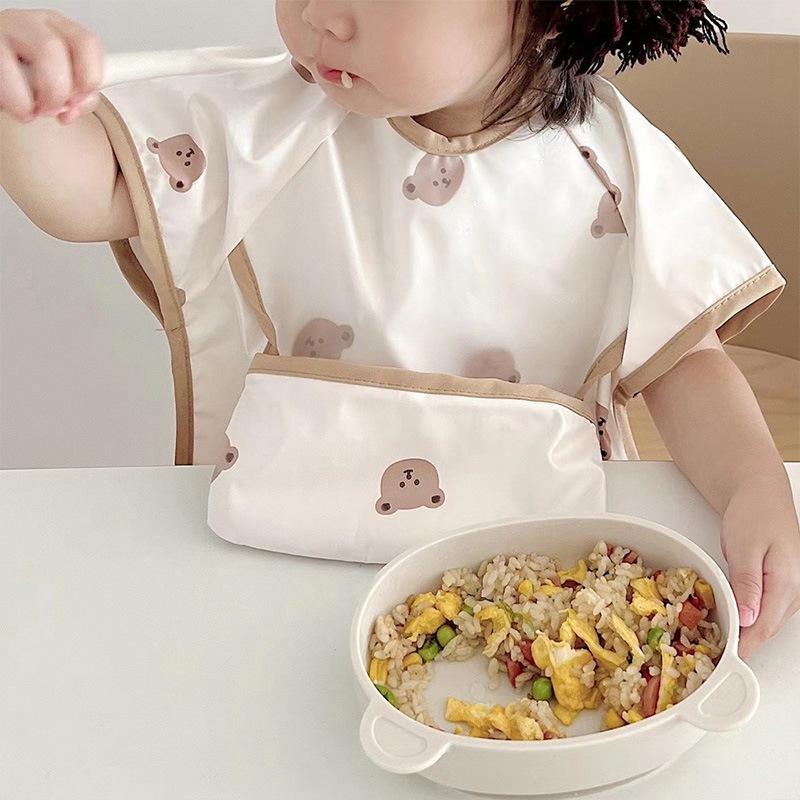 韓系寶寶防水罩衣 春夏季短袖反穿衣  透氣圍裙  兒童吃飯圍兜飯兜