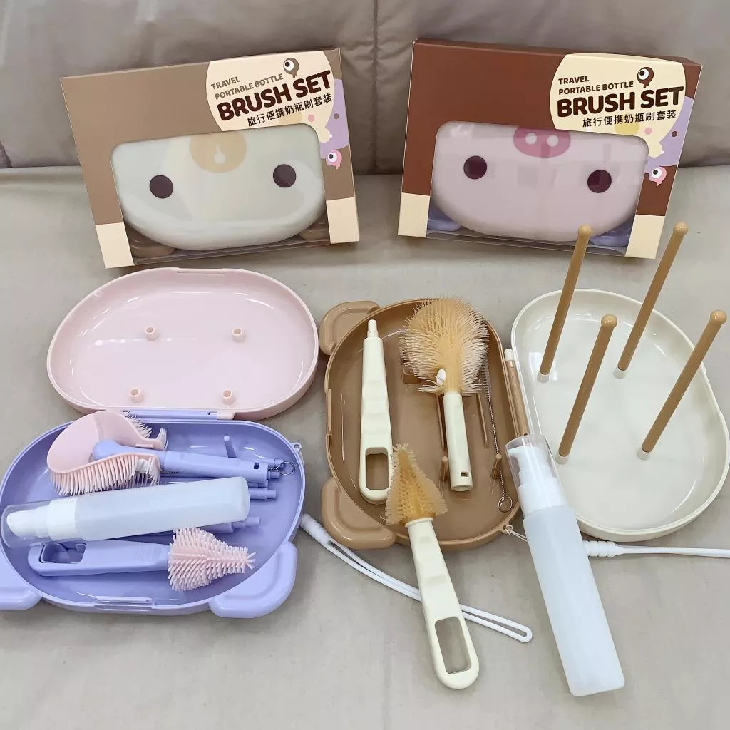 攜帶式多功能奶瓶清洗晾乾架套裝(附奶瓶刷)