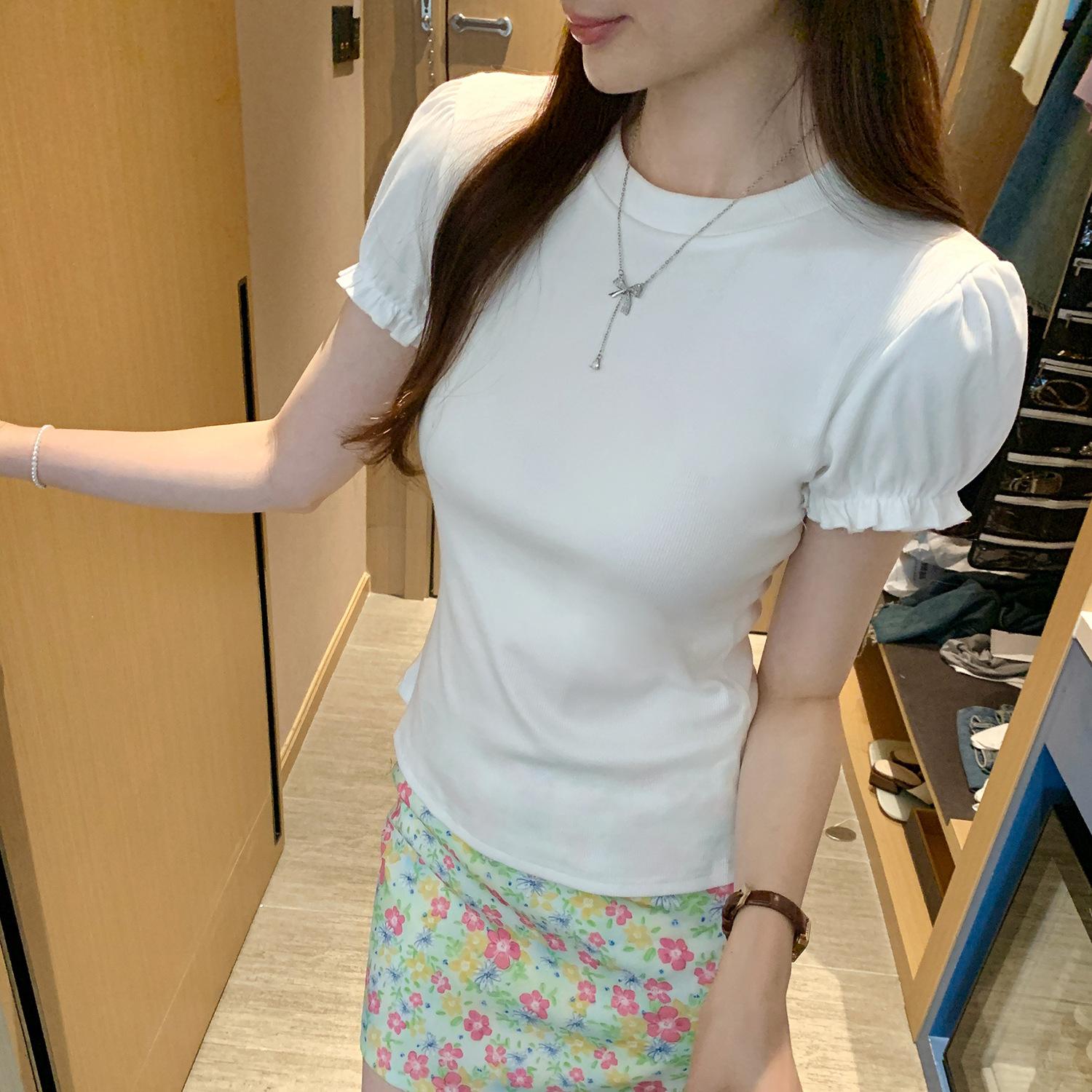 2025絕美泡泡袖修身圓領上衣B114
