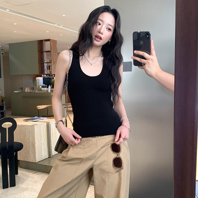 2025美式小眾純棉U領修身無袖背心B115