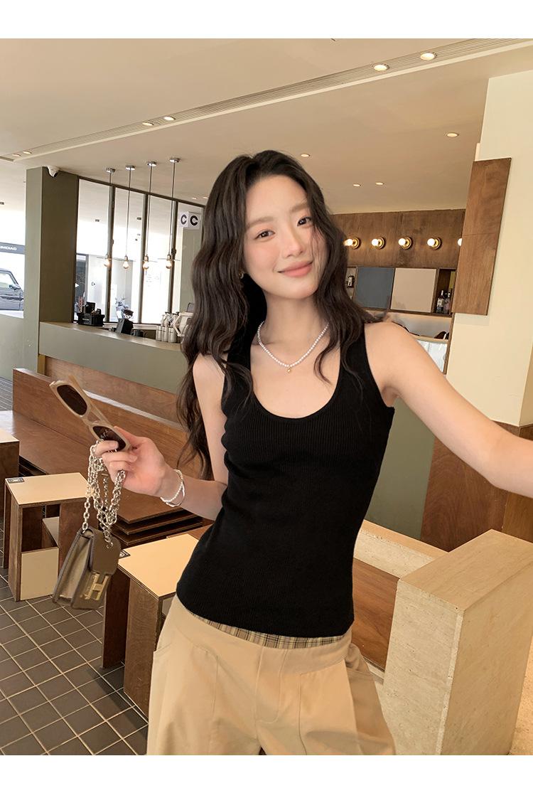 2025美式小眾純棉U領修身無袖背心B115