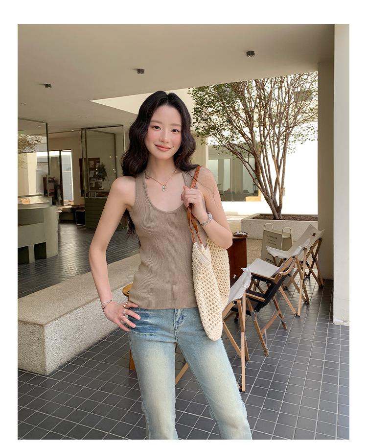 2025美式小眾純棉U領修身無袖背心B115