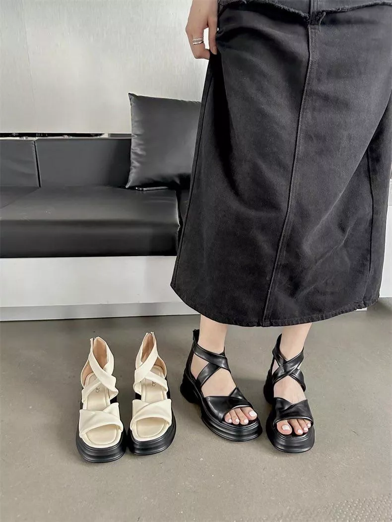 2025露趾鬆糕厚底交叉帶羅馬涼鞋M486