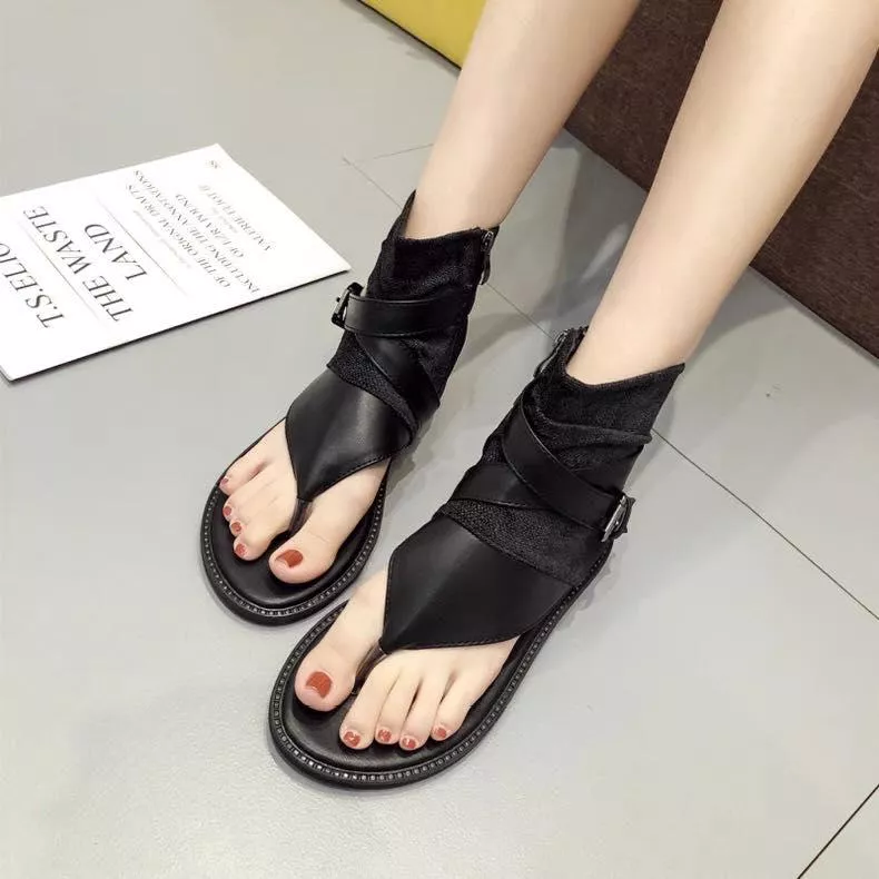 2025平底夾趾拼色皮帶扣羅馬鞋涼鞋M488