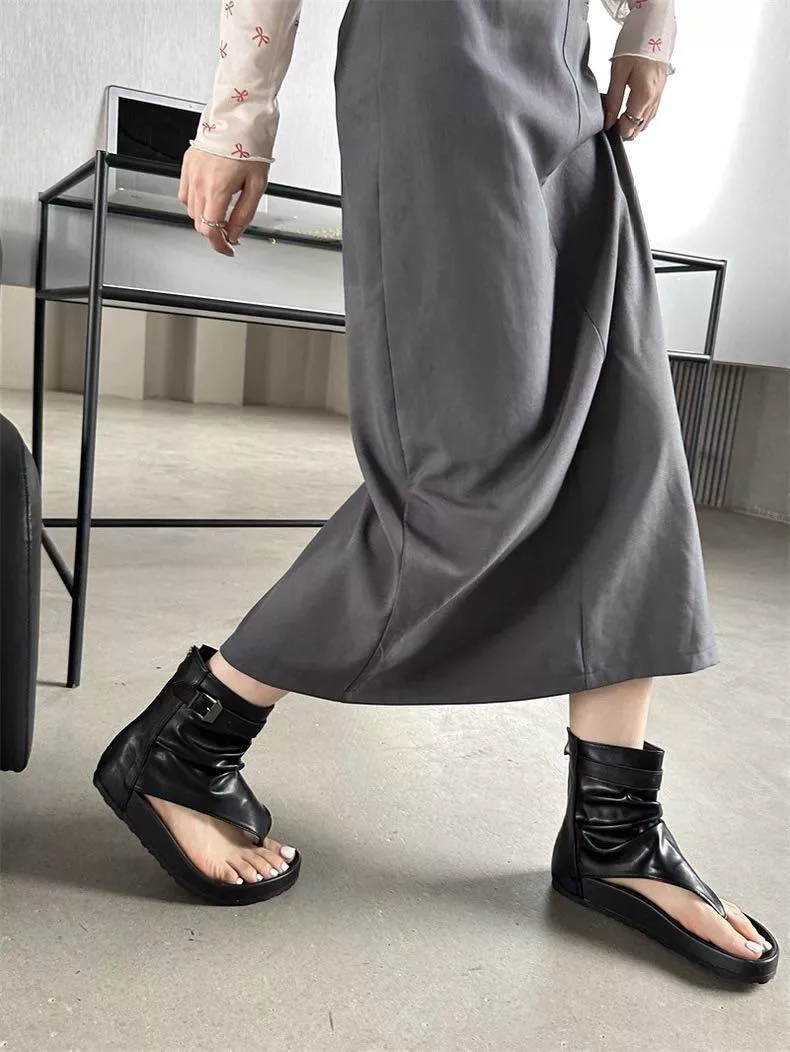 2025新款平底眾夾趾羅馬高筒個性涼鞋M489