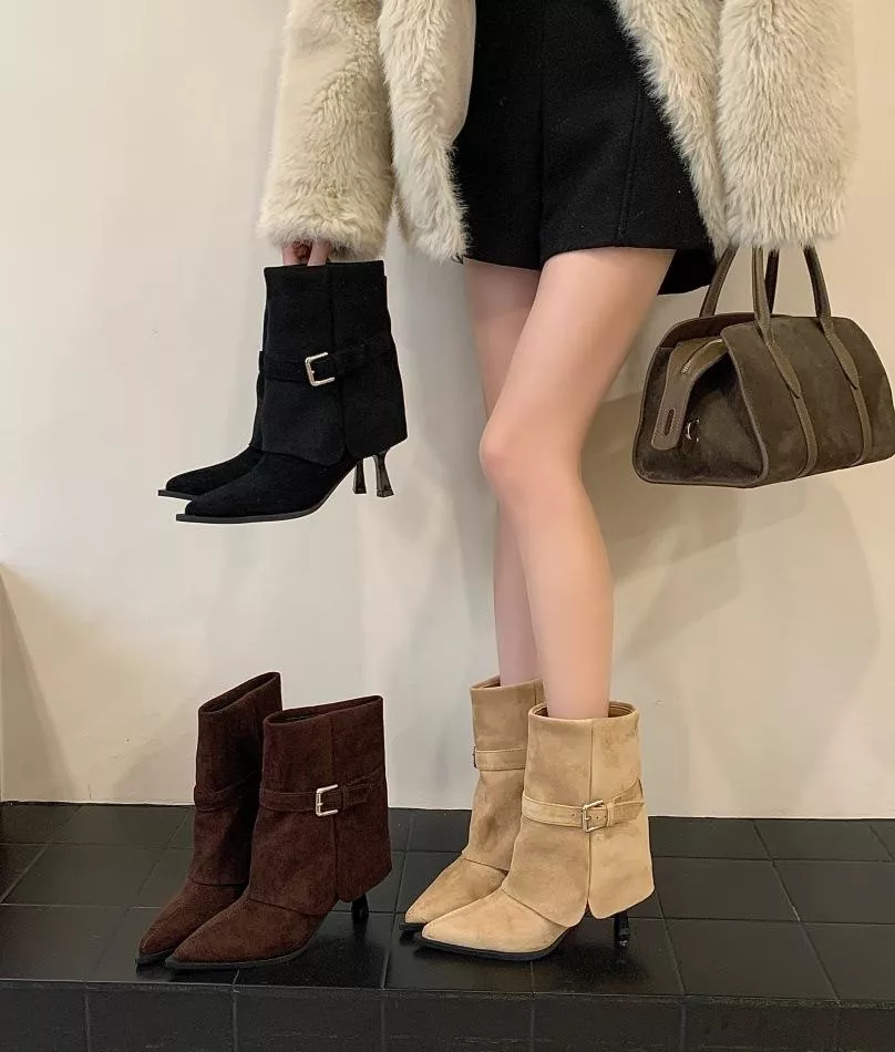 2025尖頭皮帶扣高跟褲管靴M666