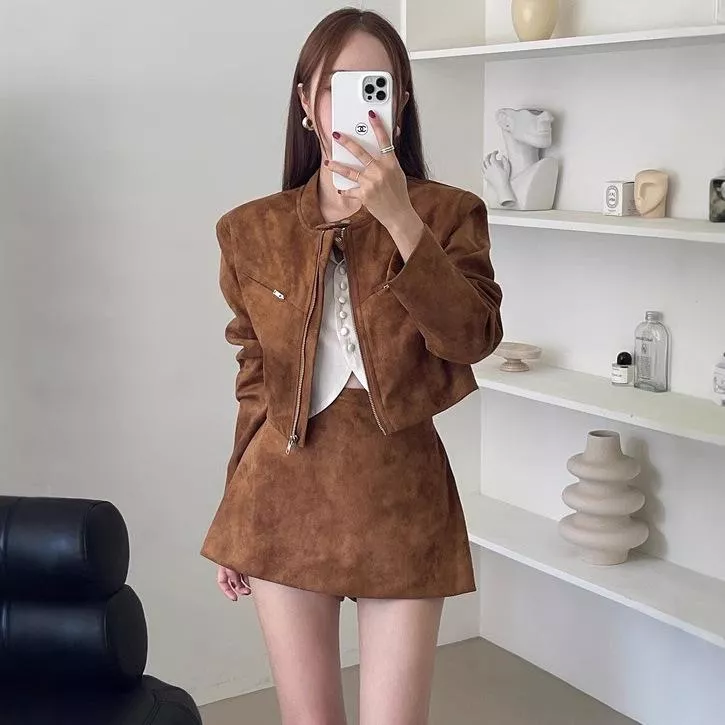 韓國chic韓風機車夾克外套短裙套裝B167