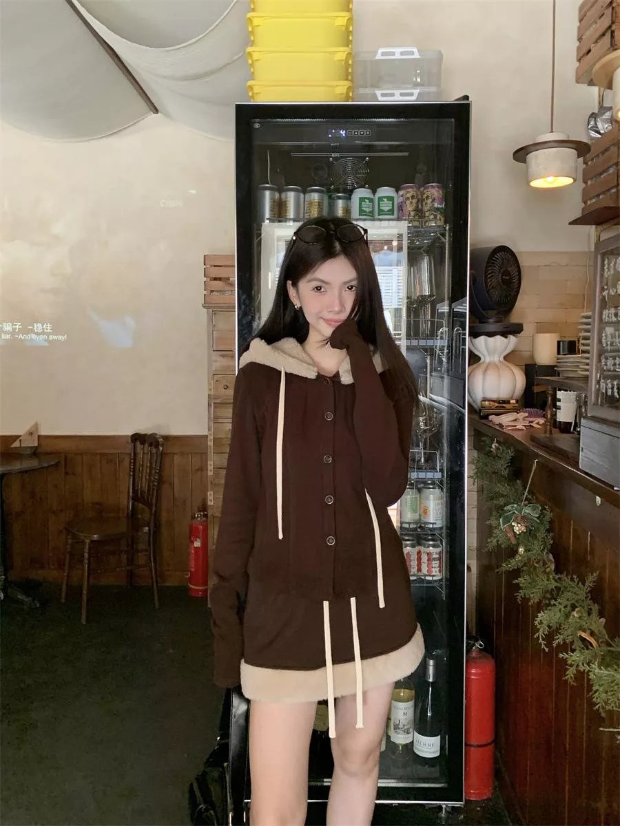 連帽衛衣兩件套收腰外套+包臀半身裙套裝B172