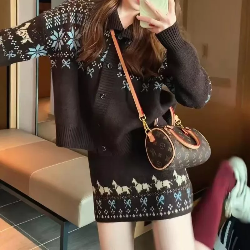 秋冬復古提花費爾島毛衣套裝兩件套B179