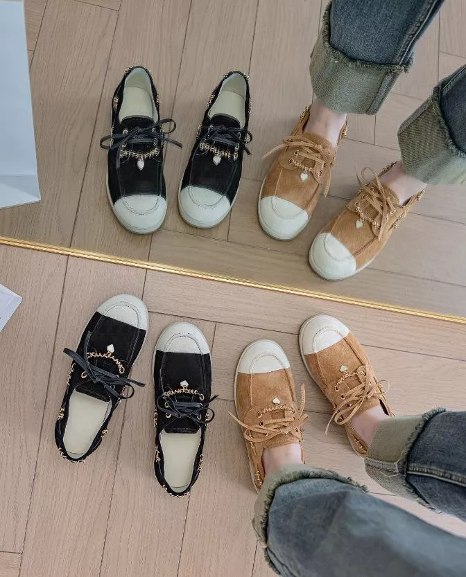 2026早春新款拼色小香風鏈麂皮樂福鞋M686