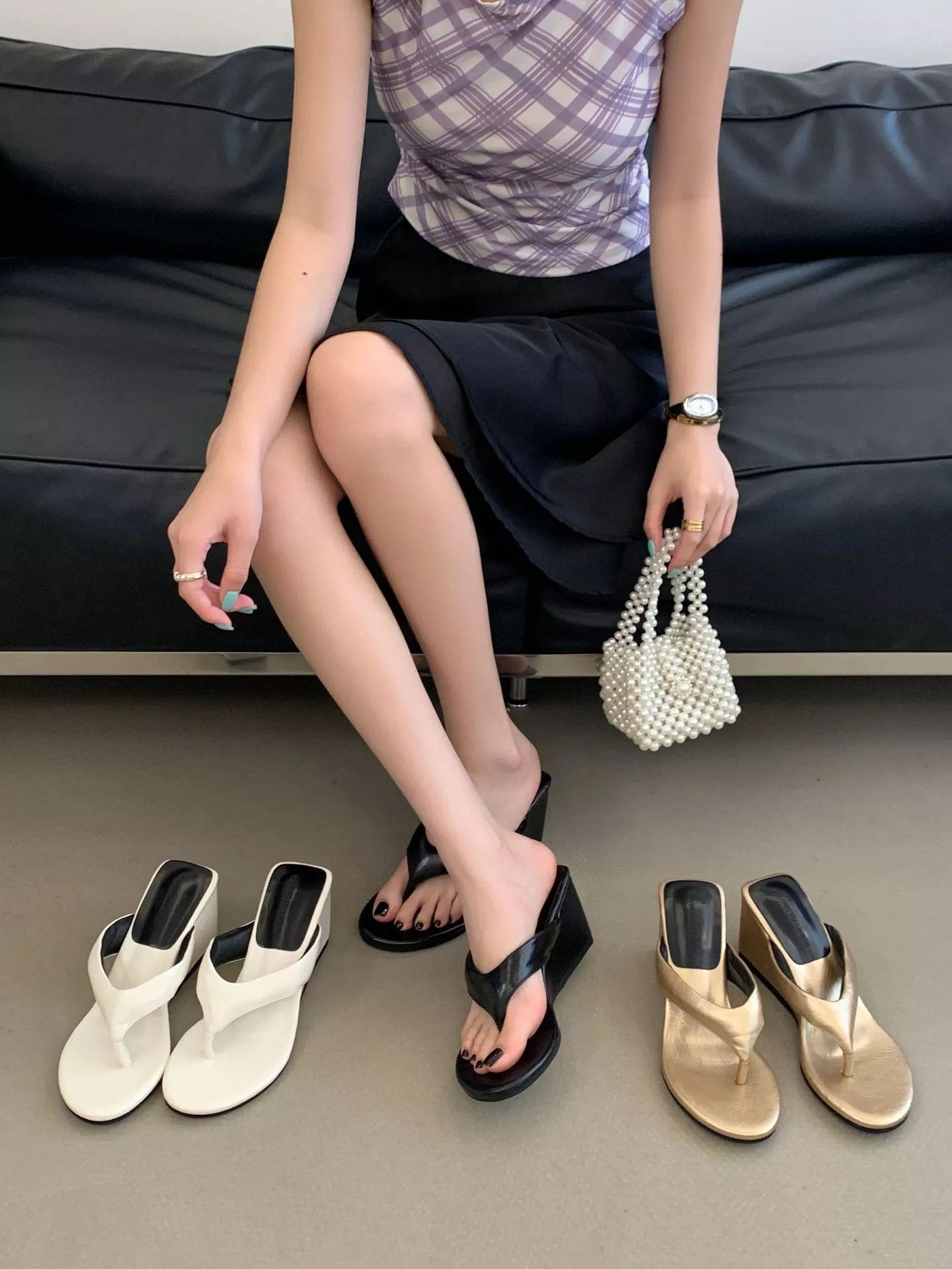 2026夏季新款時尚坡跟方頭人字拖A2662