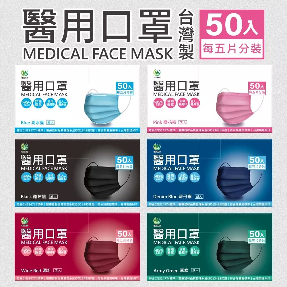 旺昌 成人醫用平面口罩50入/盒