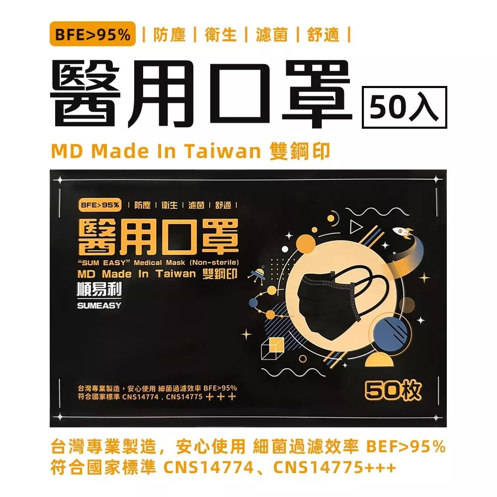 順易利 醫用平面口罩-黑色