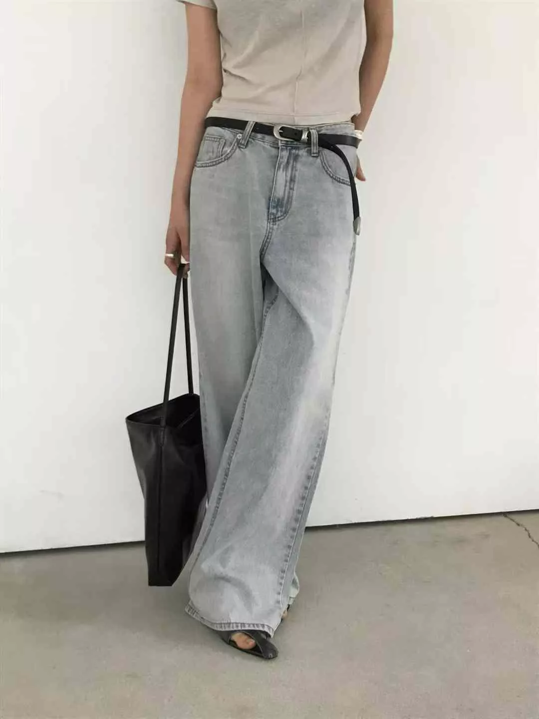 韓國東大門復古感寬版牛仔褲