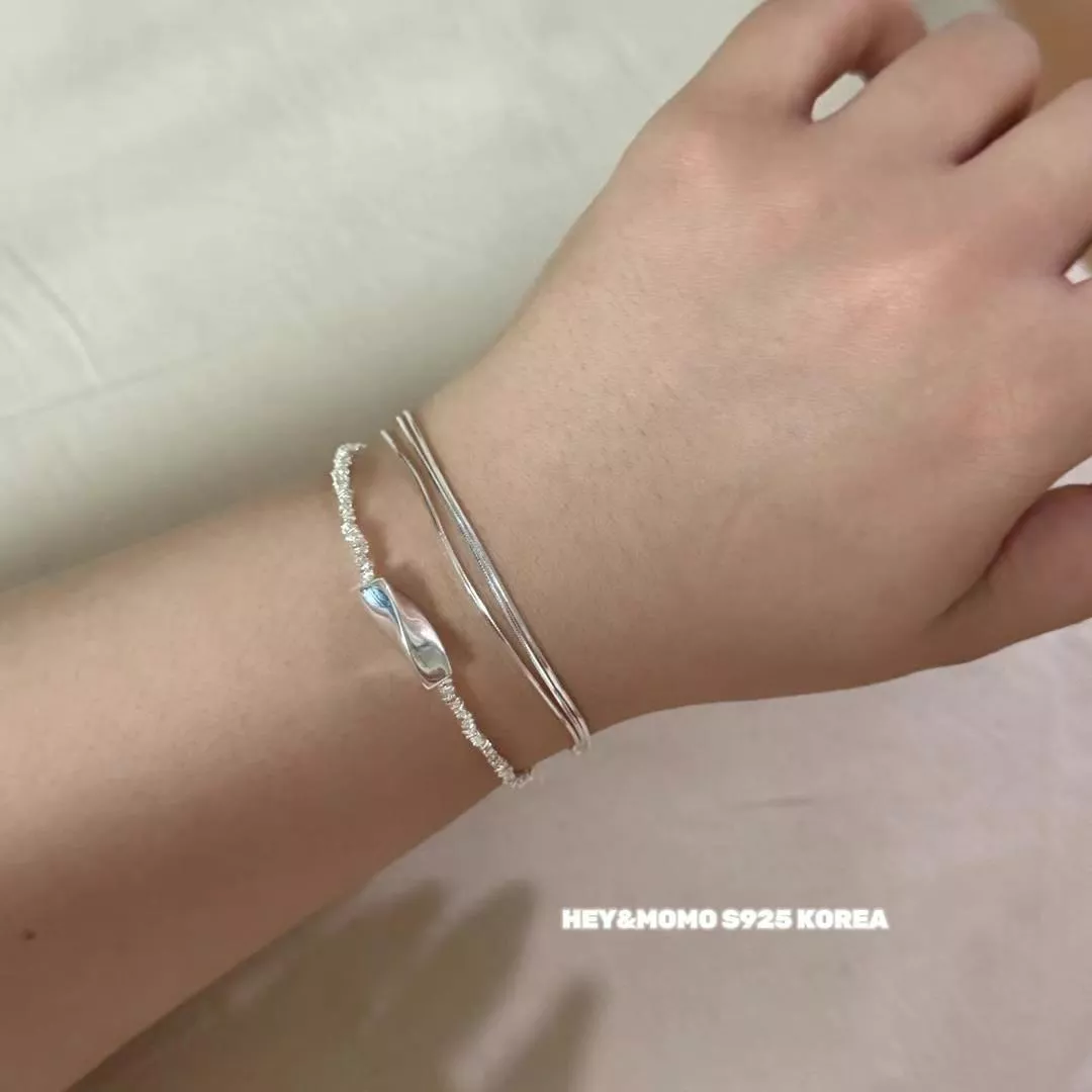 S925 碎銀銀塊彈力繩手鏈🇰🇷