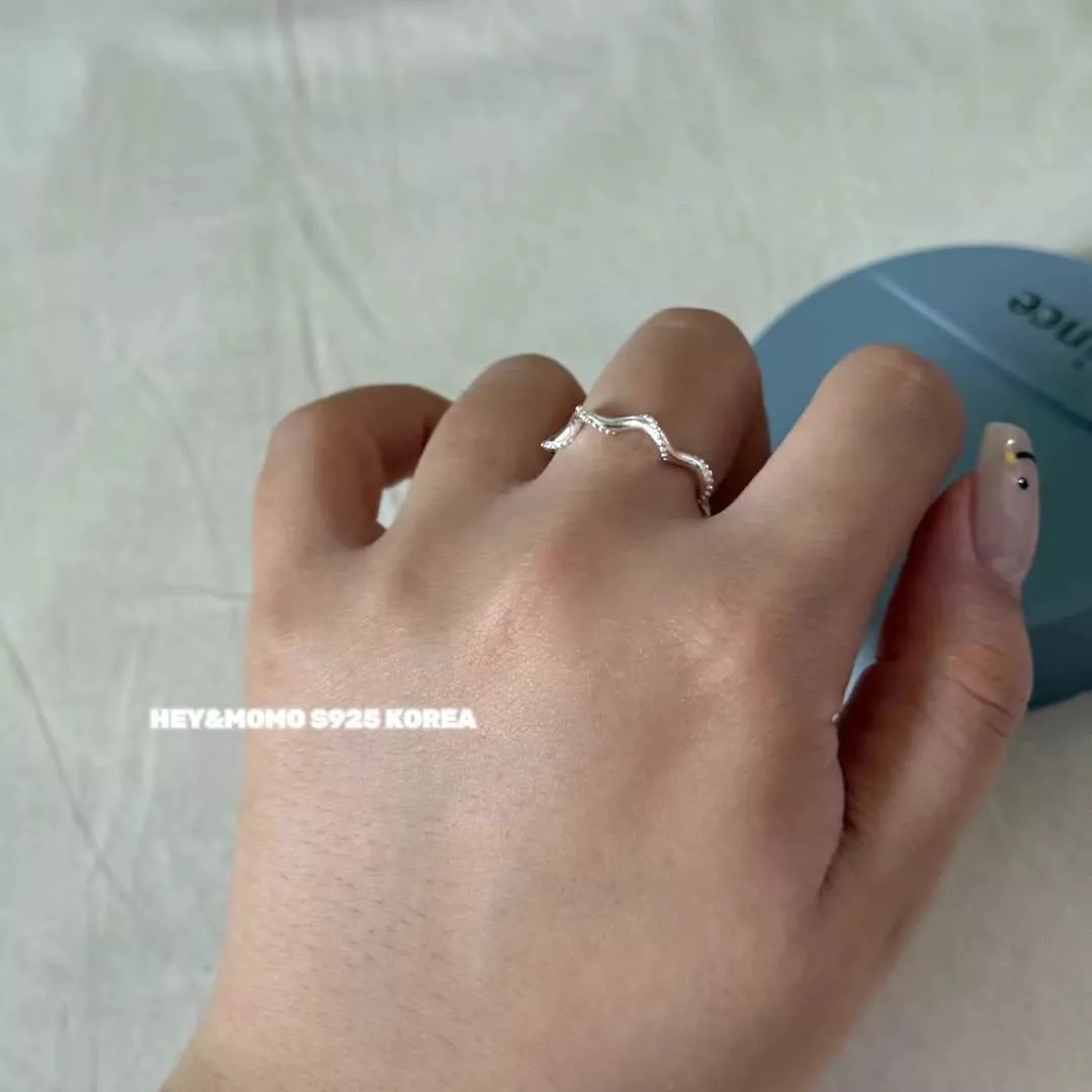 S925 編織麻花亮白銀花環戒指🇰🇷