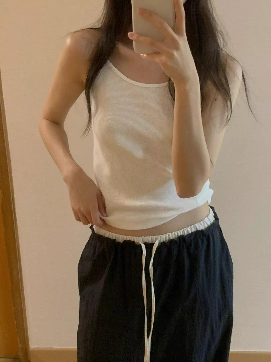 正韓空運🇰🇷拼色鬆緊寬褲